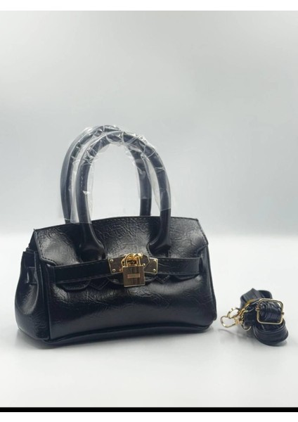 Kadın Dikdörtgen Kilit Detay Kol ve El Çantası Siyah