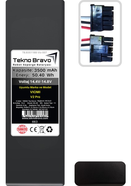 (Viomi V2 Pro Uyumlu) 3500MAH 50,4WH Robot Süpürge Yedek Bataryası