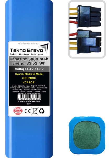 (Grundig Vcr 9031 Uyumlu) 5800MAH 83,52WH Robot Süpürge Yedek Bataryası