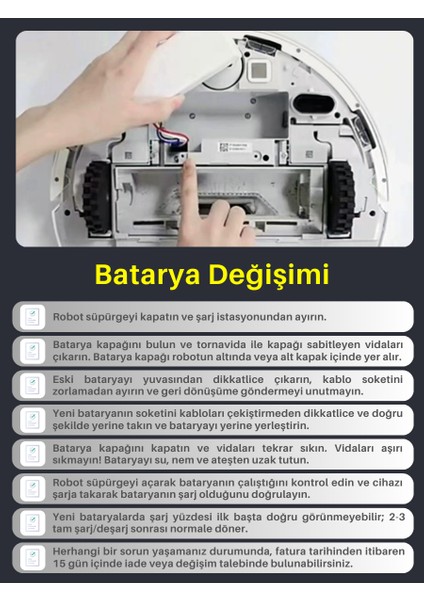 (Roborock S52 Uyumlu) 7000MAH 100,8WH Robot Süpürge Yedek Bataryası