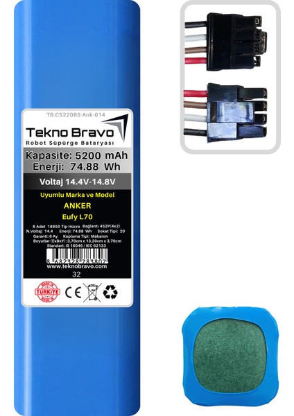 (Anker Eufy L70 Uyumlu) 5200MAH 74,88WH Robot Süpürge Yedek Bataryası