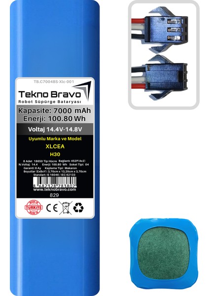 (Xlcea H30 Uyumlu) 7000MAH 100,8WH Robot Süpürge Yedek Bataryası