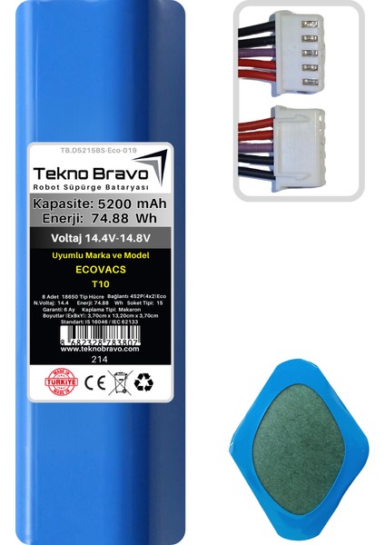 (Ecovacs T10 Uyumlu) 5200MAH 74,88WH Robot Süpürge Yedek Bataryası