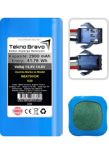 (Neatsvor 520 Uyumlu) 2900MAH 41,76WH Robot Süpürge Yedek Bataryası