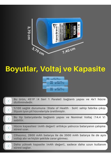 (Shark Ion RV700 Uyumlu) 3500MAH 50,4WH Robot Süpürge Yedek Bataryası