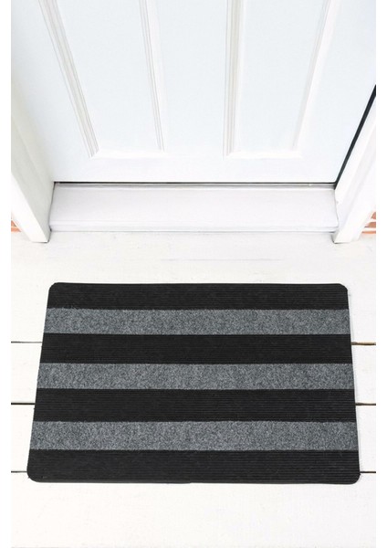 Kapı Önü Pas Pas Üç Şeritli Gri Halılı Pas Pas 45X70