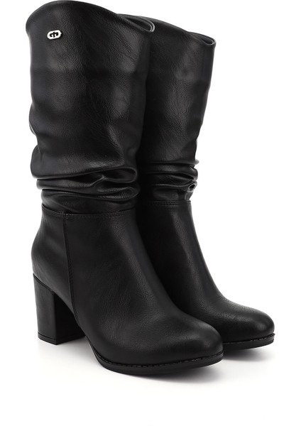 Kadın Siyah Yuvarlak Burun Körüklü Kalın Topuklu Çizme fiyatları