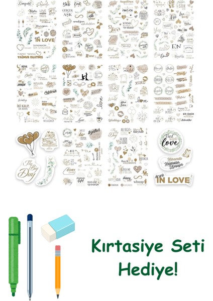 Colortouch Düğün Sticker Seti, 325 Adet Çıkartma, Misafir, Konuk Defteri Veya Fotoğraf Albumü Için Sevgi Dolu Vintage Love Temalı, Dekorasyon Için Motifli Sözcüklü Düğün Etiketi, 10 Sayfa, A5 Boyut