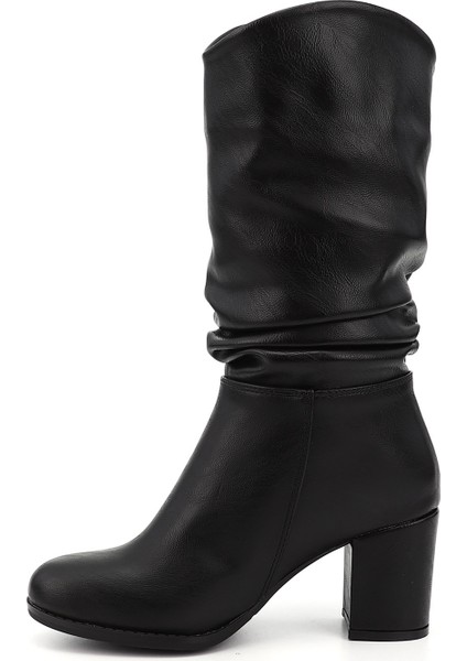 Kadın Siyah Yuvarlak Burun Körüklü Kalın Topuklu Çizme modelleri