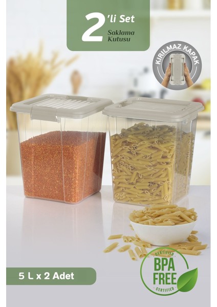 2'li Organizer Box 5l Un Bakliyat Erzak Kabı - Kilit Kapaklı Düzenleyici Deterjanlık Saklama Kutusu