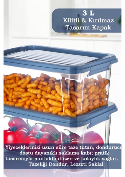 3'lü Set 3l Kilit Kapaklı Erzak Saklama Kabı Difriz Buzdolabı Düzenleyici Un Bakliyat Saklama Kutusu fiyatları