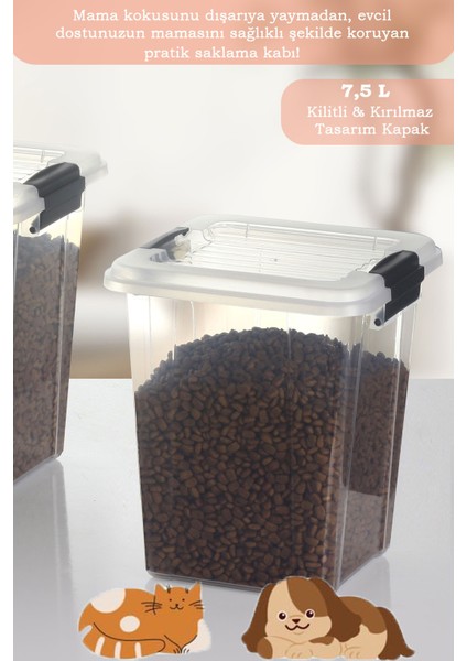2'li Mega 7,5l Kedi Köpek Kuru Mama Saklama Kabı - Kilit Kapak Çok Amaçlı Düzenleyici Saklama Kutusu fiyatları