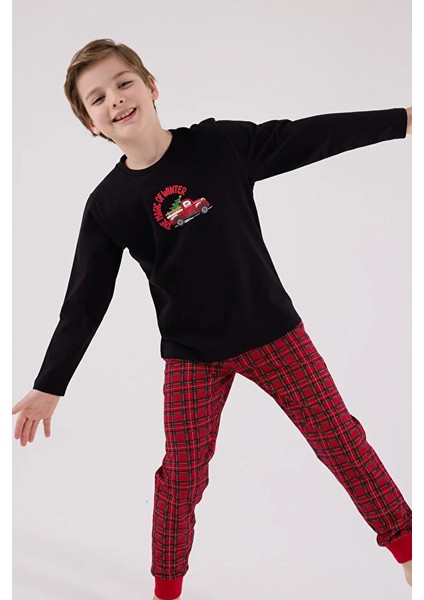 Uzun Kol Ekoseli Erkek Çocuk Pijama Takım 3515 fiyatları
