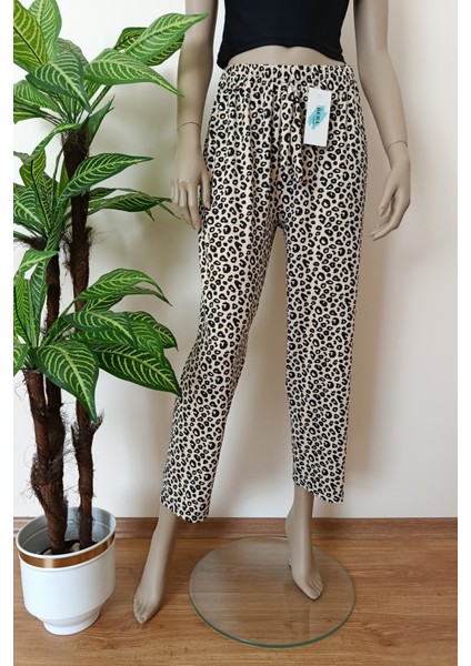 Kadın Desenli Rahat Kalıp Milan Kumaş Pijama Altı