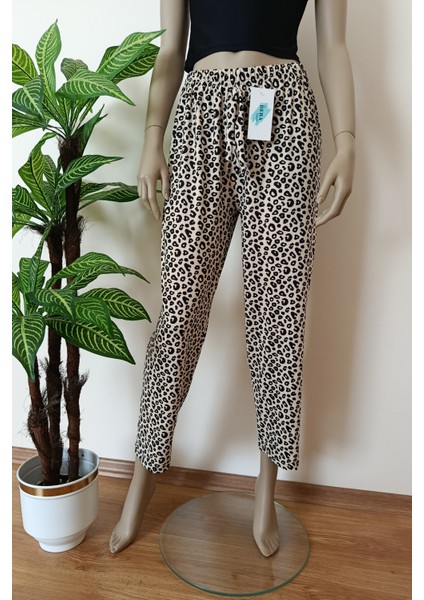 Kadın Desenli Rahat Kalıp Milan Kumaş Pijama Altı