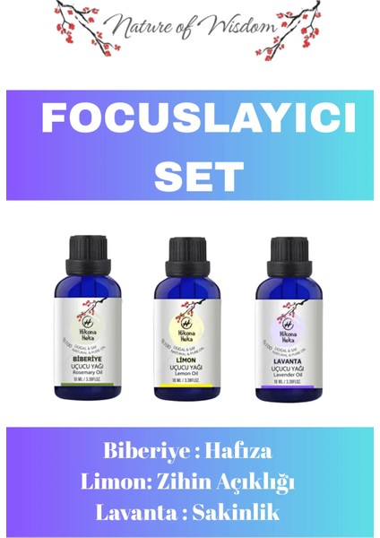 Hafıza -Zihin Açıklığı- Sakinlik ( Biberiye-Limon-Lavanta Uçucu Yağı) %100 Saf ve Doğal 3X10 ml Set