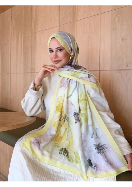 Desenli Bambu Kraş Şal Sarı-Mor Çiçek modelleri
