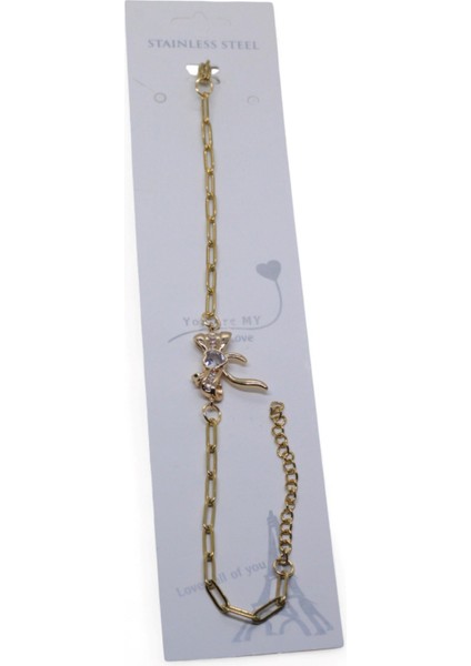 Altın Renk Kalp Fiyonk Model Ataç Zincir Çelik Bileklik - 3670 modelleri