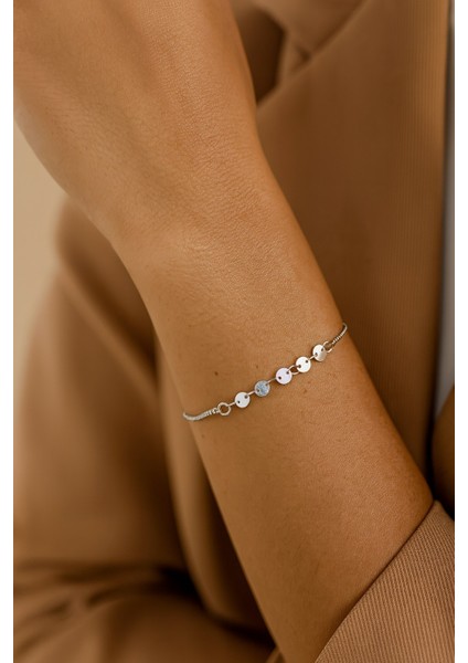 Gümüş Renk Pul Asansör Çelik Bileklik - 3578