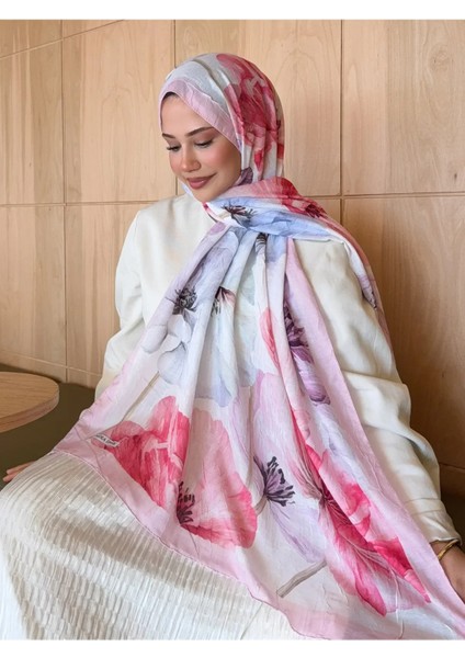 Desenli Bambu Kraş Şal Pembe-Renkli Çiçek