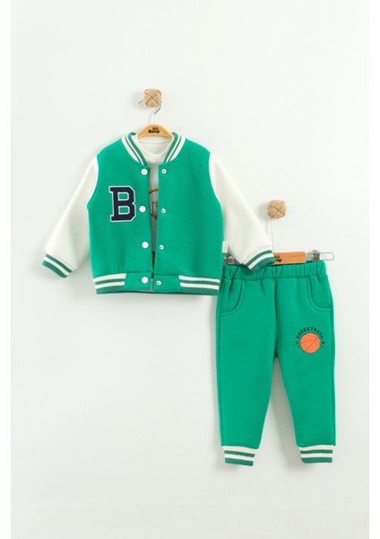 Bebek Baskılı 3'lü Eşofman Takımı (Sweatshirt, Pantolon, Ceket) (9-12-18 Ay)