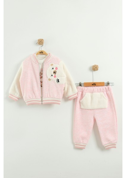 Bebek Nakış Detaylı Sweatshirt, Pantolon ve Ceket 3’lü Takım (9-12-18 Ay)