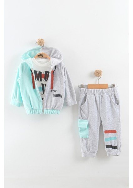 Erkek Bebek Çift Renk Fermuarlı Eşofman Takım (9-12-18 Ay)
