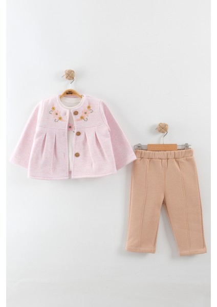 Kız Bebek Çiçek Nakış 3'lü Takım (9-12-18 Ay)