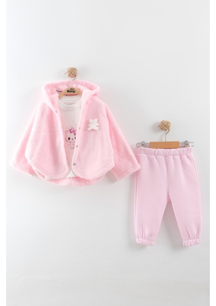 Kız Bebek Ayı Nakış Detay 3'lü Eşofman Takım (9-12-18 Ay)