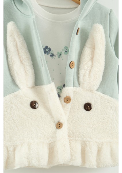Kız Bebek Tavşan Kulak Kapüşonlu 3'lü Eşofman Takım (9-12-18 Ay) fiyatları