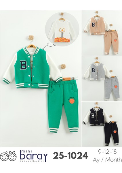 Bebek Baskılı 3'lü Eşofman Takımı (Sweatshirt, Pantolon, Ceket) (9-12-18 Ay) indirimleri