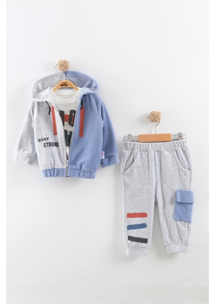 Erkek Bebek Çift Renk Fermuarlı Eşofman Takım (9-12-18 Ay)