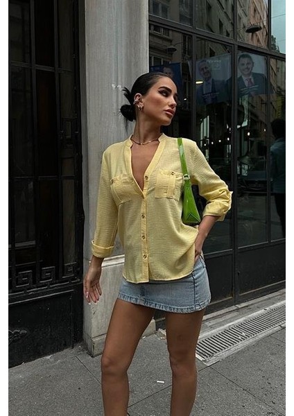 Poulina Flamlı Keten Gömlek 3257-08