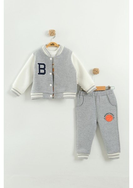 Bebek Baskılı 3'lü Eşofman Takımı (Sweatshirt, Pantolon, Ceket) (9-12-18 Ay)