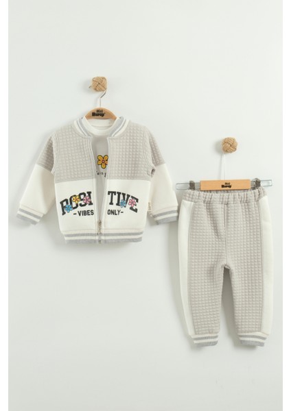 Kız Bebek Baskılı 3'lü Eşofman Takımı (Sweatshirt, Pantolon, Ceket) (9-12-18 Ay)