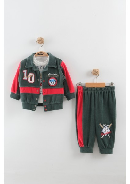 Erkek Bebek Baskılı Şeritli Ceket Eşofman Takım (9-12-18 Ay)