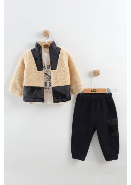 Erkek Bebek Kamuflaj Desen Peluş Eşofman 3'lü Takım (9-12-18 Ay)