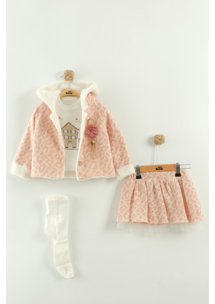Kız Bebek Tişört, Etek ve Peluş Montlu 3’lü Takım (9-12-18 Ay)