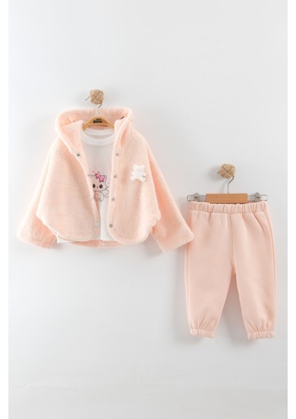 Kız Bebek Ayı Nakış Detay 3'lü Eşofman Takım (9-12-18 Ay)