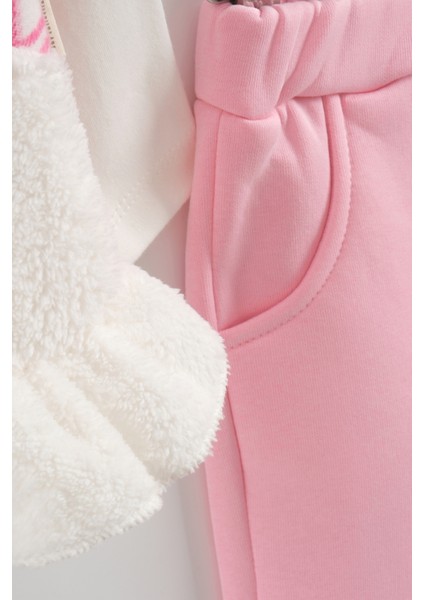 Kız Bebek Düğmeli Peluş Eşofman 3'lü Takım (9-12-18 Ay) modelleri