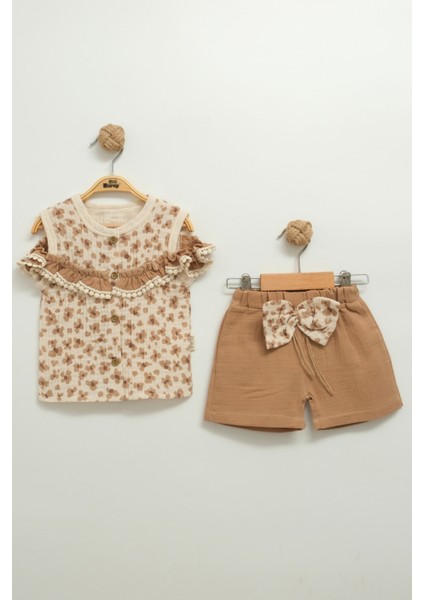 Kız Bebek Çiçek Desenli Bluz ve Şort Takımı (9-12-18 Ay)