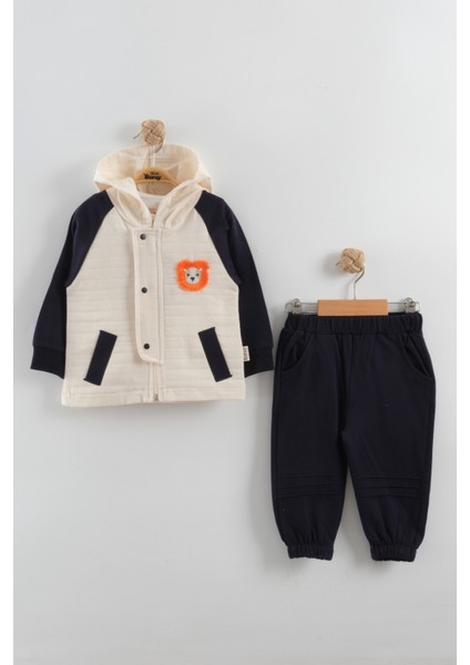 Erkek Bebek Aslan Nakış Ceket 3'lü Eşofman Takım (9-12-18-24 Ay)