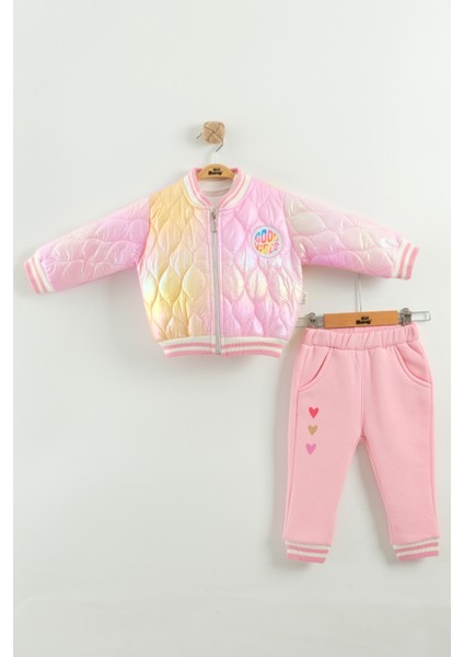 Kız Bebek Baskılı 3'lü Eşofman Takımı (Sweatshirt, Pantolon, Ceket) (9-12-18 Ay)