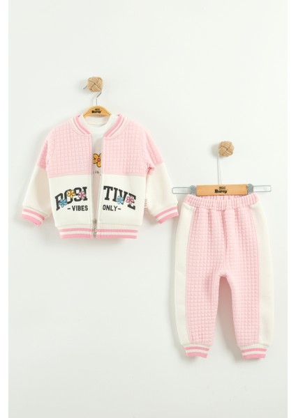 Kız Bebek Baskılı 3'lü Eşofman Takımı (Sweatshirt, Pantolon, Ceket) (9-12-18 Ay)