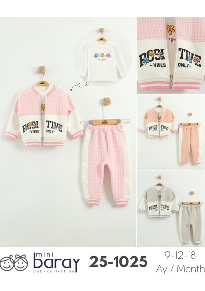 Kız Bebek Baskılı 3'lü Eşofman Takımı (Sweatshirt, Pantolon, Ceket) (9-12-18 Ay) indirimleri