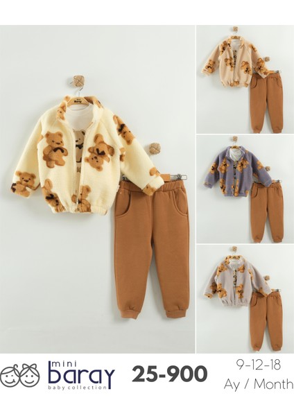 Kız Bebek Ayı Desen Peluş 3'lü Peluş Eşofman Takım (9-12-18 Ay) fırsatları