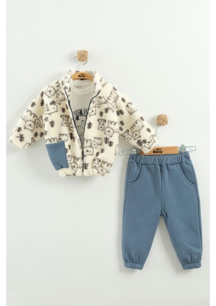 Erkek Çocuk Desenli Mont ve Pantolon 3'lü Takım (9-12-18 Ay)