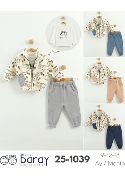Erkek Çocuk Desenli Mont ve Pantolon 3'lü Takım (9-12-18 Ay) indirimleri