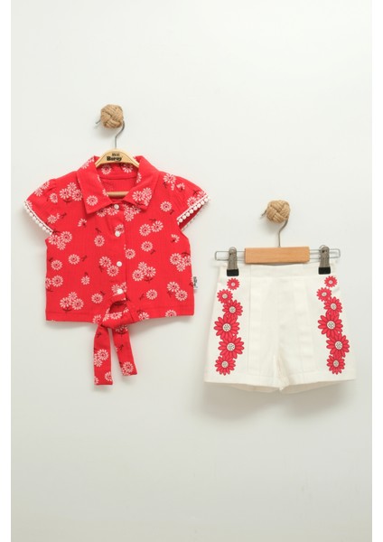 Kız Bebek Desenli Gömlek ve Şort Takımı (9-12-18 Ay)