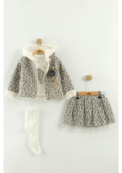 Kız Bebek Tişört, Etek ve Peluş Montlu 3’lü Takım (9-12-18 Ay)